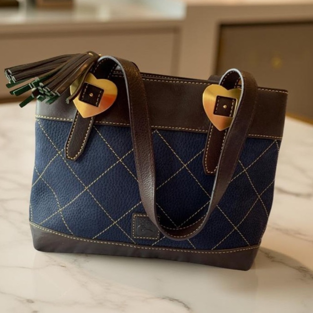 Great shape, Dooney and Bourke, Navy & Brown Satchel with Hearts Detail